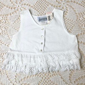 Vintage NWT 1990s My Boyfriend Girls L 10-12 White Lace Trimmed Crop Top